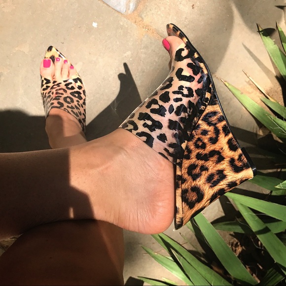 🆕 BROWN BLACK LEOPARD PRINT CLEAR WEDGES! - Picture 2 of 8